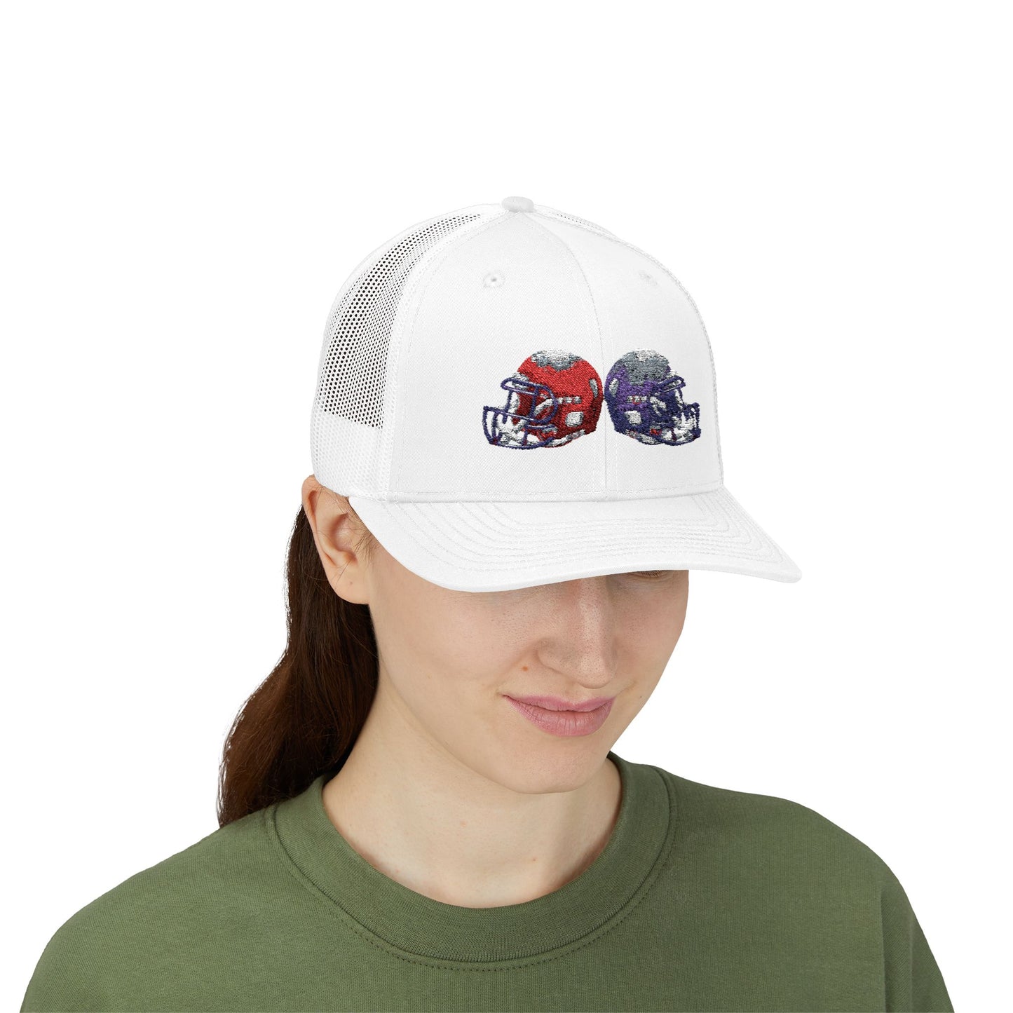 Sporty Snapback Trucker Cap with Football Helmets, Baseball Cap, Outdoor Activity Hat, Gift for Sports Fans, Team Spirit Wear - TRV