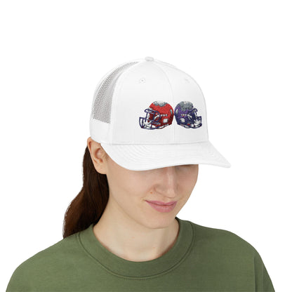 Sporty Snapback Trucker Cap with Football Helmets, Baseball Cap, Outdoor Activity Hat, Gift for Sports Fans, Team Spirit Wear - TRV