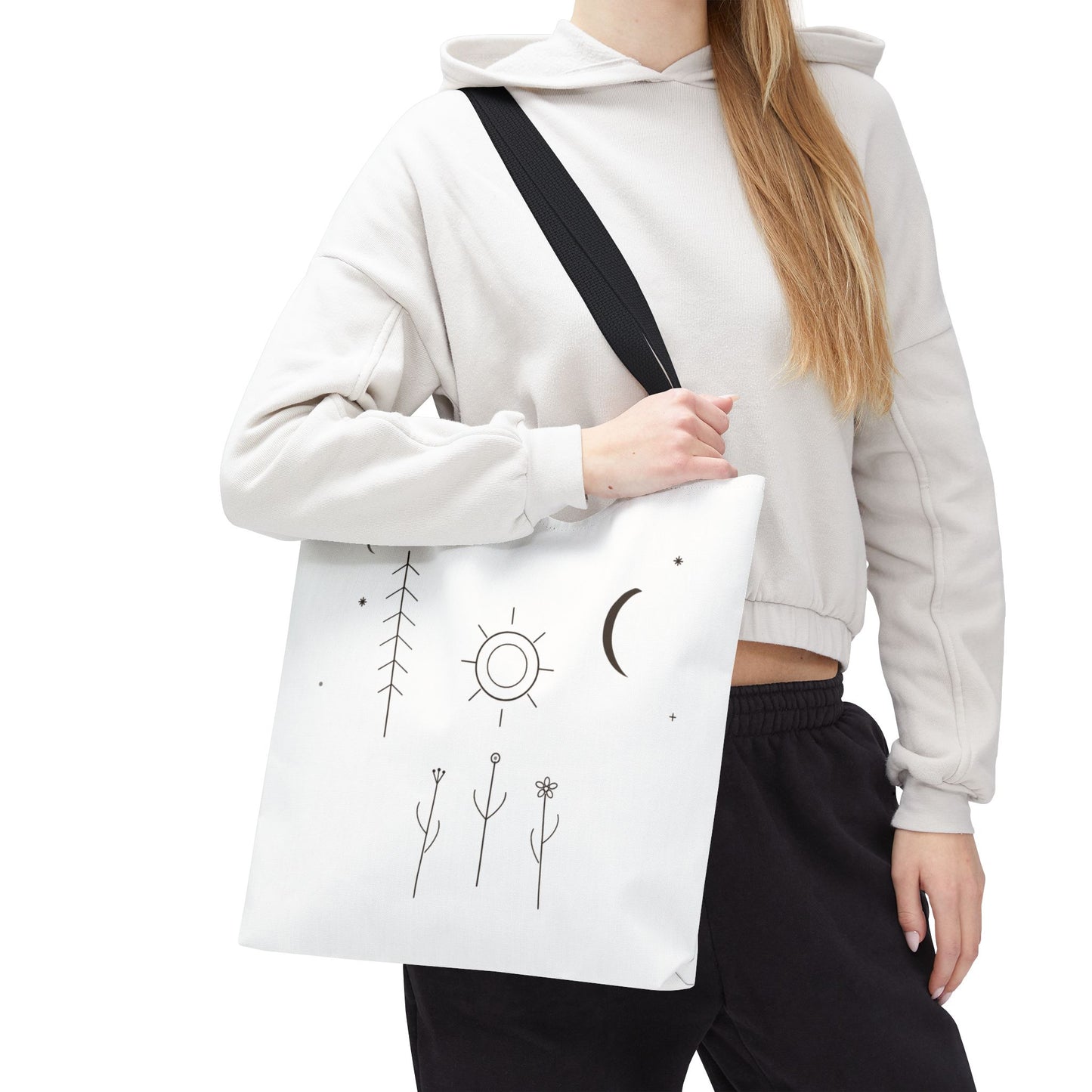 Minimal Moon and Sun Botanical Tote | Celestial Line Art Bag