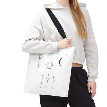 Minimal Moon and Sun Botanical Tote | Celestial Line Art Bag