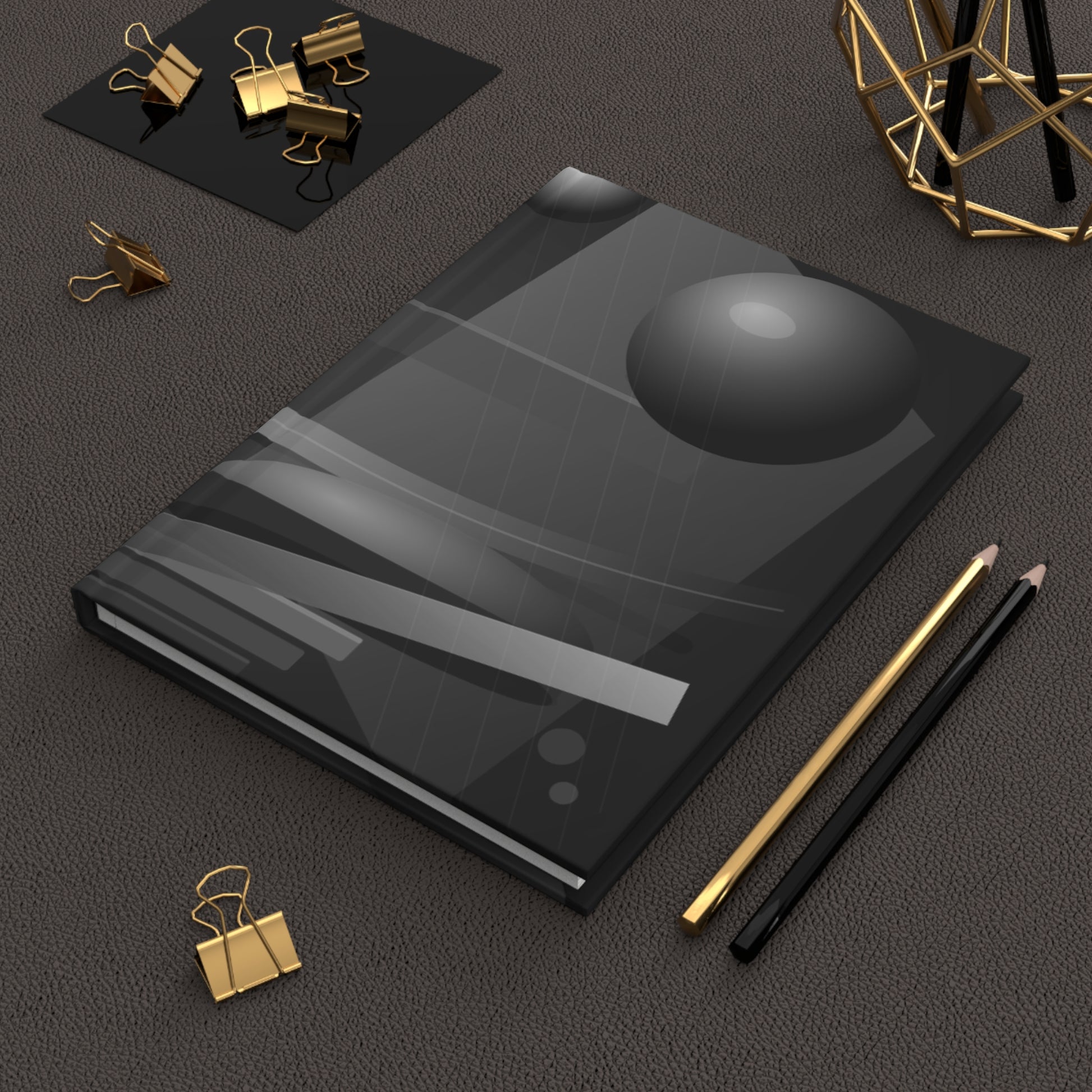 Abstract geometric spheres hardcover journal with matte finish, featuring a modern paper notebook design by Printify.