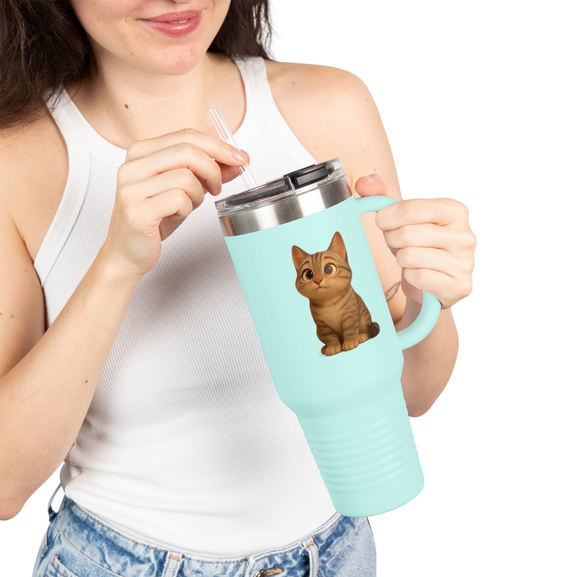 Cute Cat Insulated Travel Mug, Perfect for Pet Lovers, 40oz Coffee Cup, Travel Tumbler, Gift for Cat Lovers, Customizable Mug - TRV