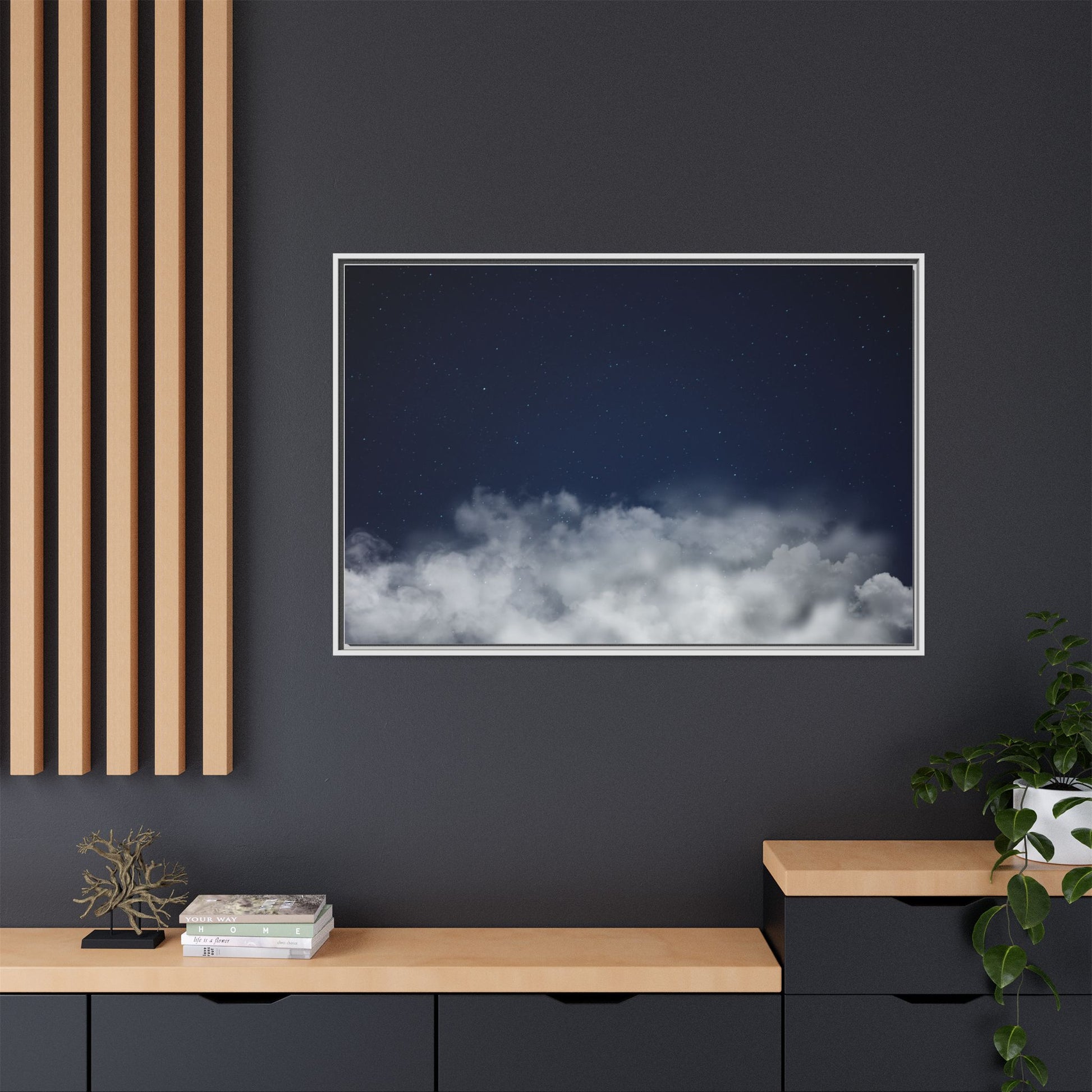 Night Sky Clouds Matte Canvas Framed | Starry Wall Art - TRV