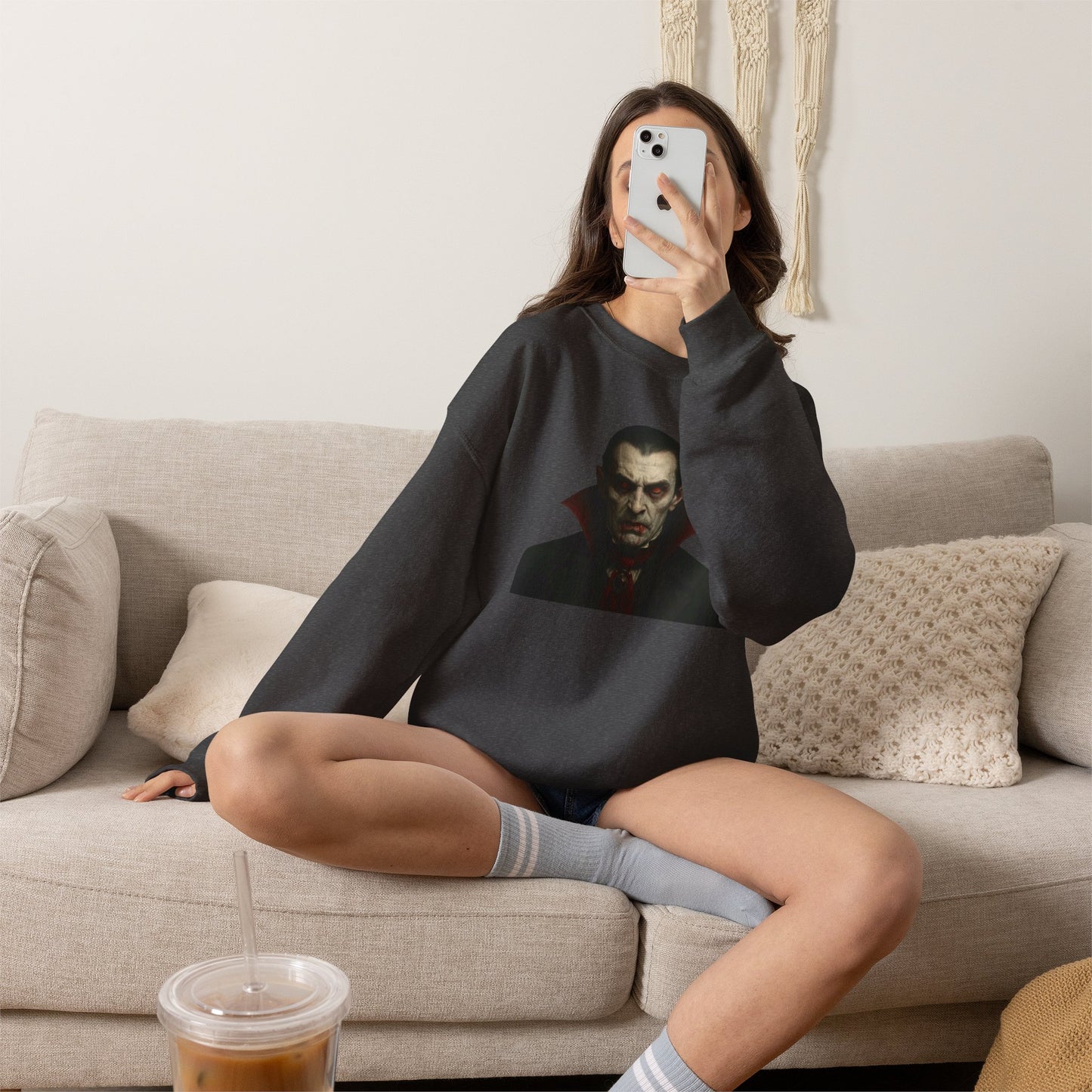 Gothic Horror Sweatshirt, Cozy Vampire Sweatshirt, Spooky Apparel, Halloween Costume Top, Unisex Halloween Sweatshirt