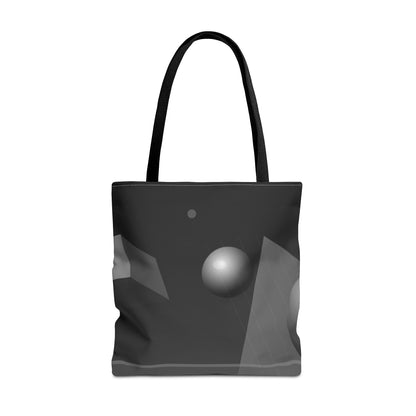 Abstract monochrome orb tote bag featuring a modern, artistic design on durable fabric, ideal for everyday use.