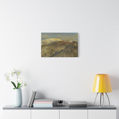 Mountain Serenity Stretched Canvas Art, Winter Landscape Wall Decor, Nature Print for Home, Gift for Nature Lovers, Cozy Interior Accent