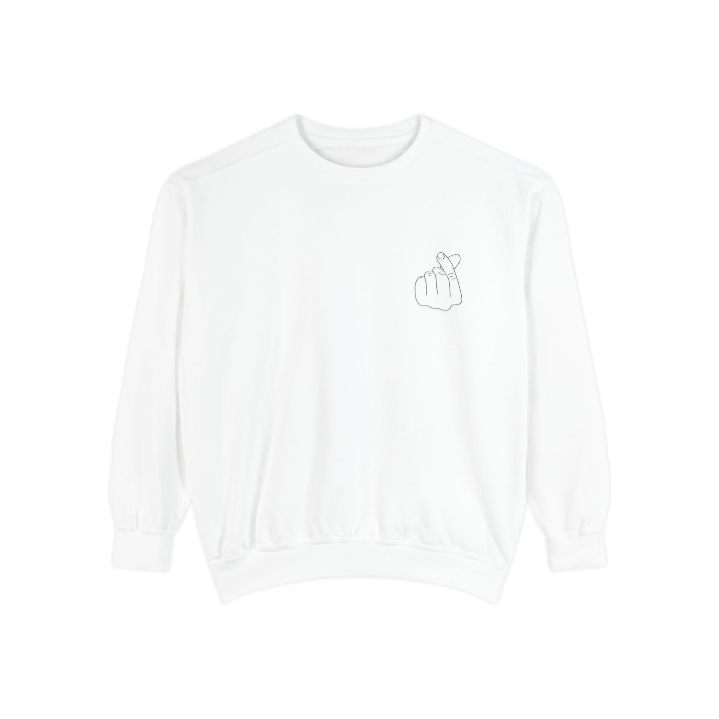 Minimalist Peace Hand Sweatshirt — Small Chest Line Art Crewneck