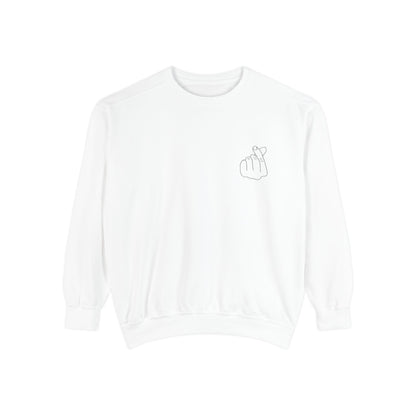 Minimalist Peace Hand Sweatshirt — Small Chest Line Art Crewneck