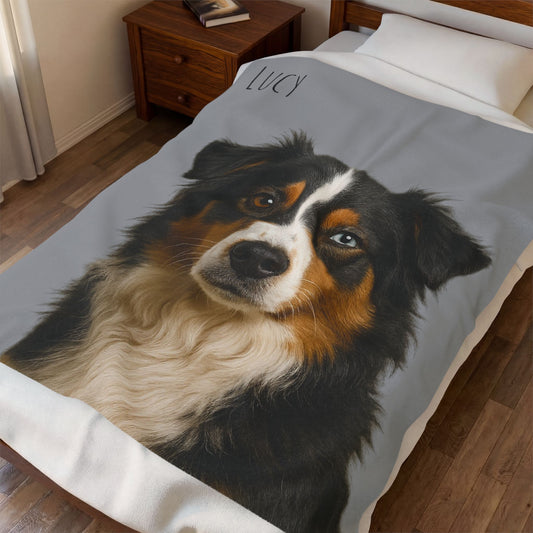 Personalized Aussie Dog Portrait Blanket | Velveteen Plush Blanket