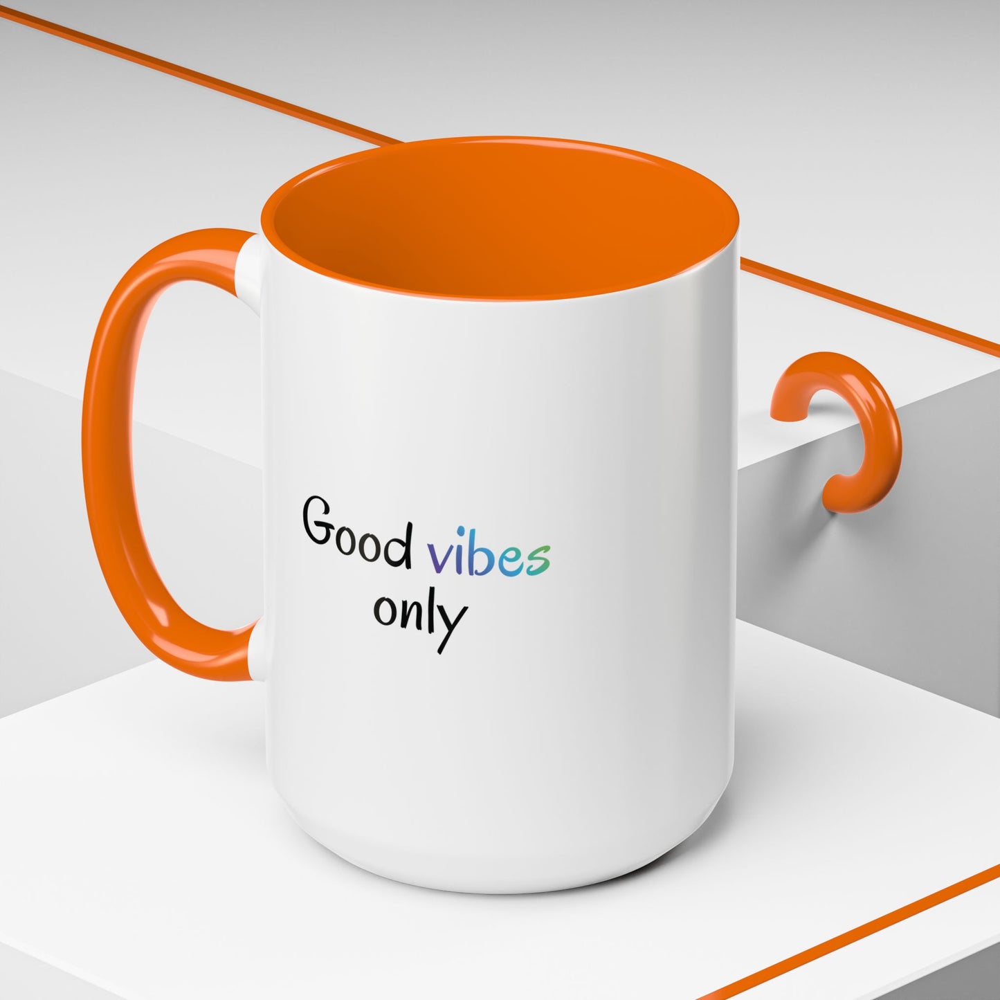 Good Vibes Only Accent Coffee Mug - Positive Energy 11 & 15oz Cup for Happiness, Inspirational Gift, Morning Motivation, Ceramic Tea Cup,