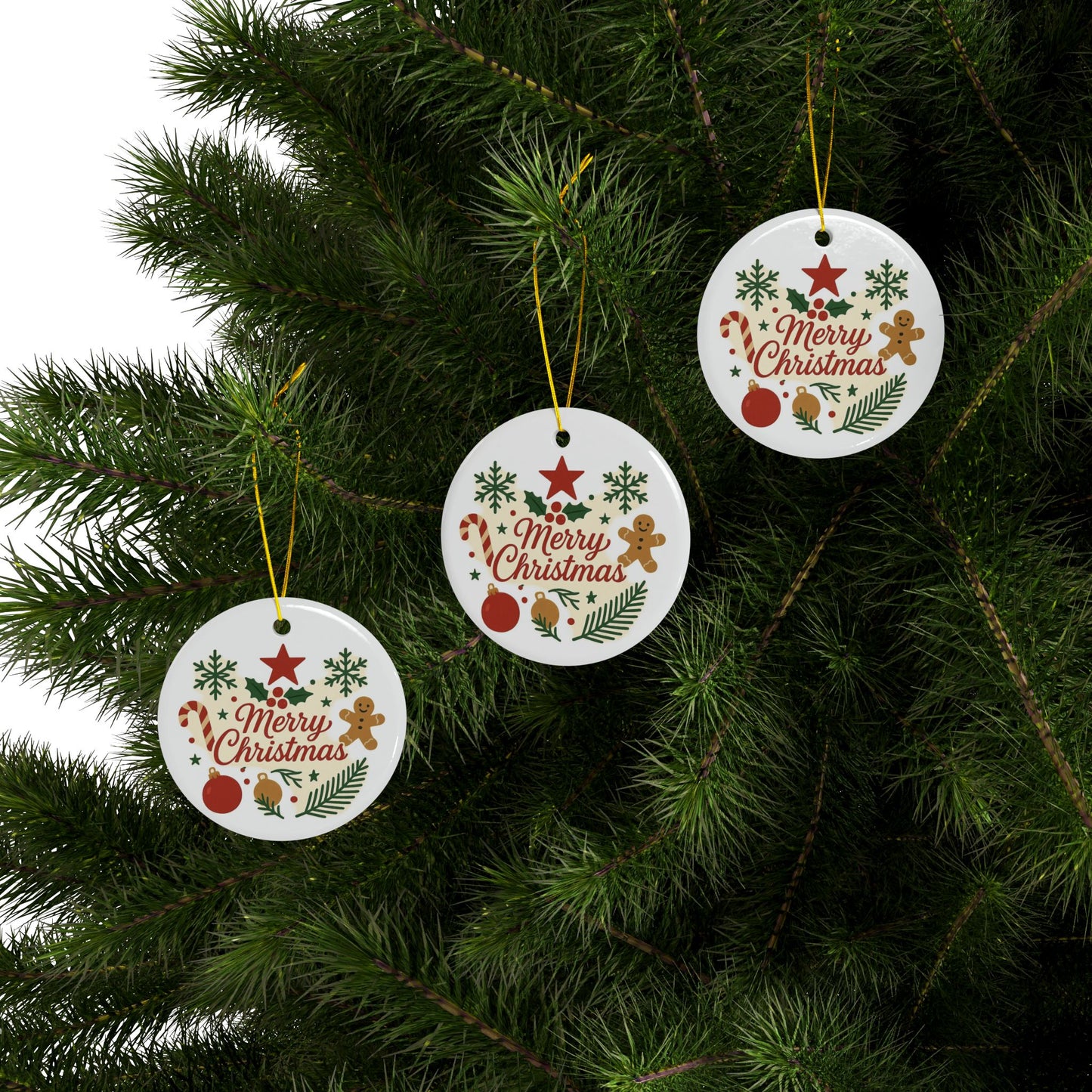 Merry Christmas Ceramic Ornament — Double-Sided Holiday Tree Decoration (Gingerbread & Candy Cane Design)