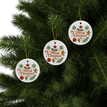 Merry Christmas Ceramic Ornament — Double-Sided Holiday Tree Decoration (Gingerbread & Candy Cane Design)