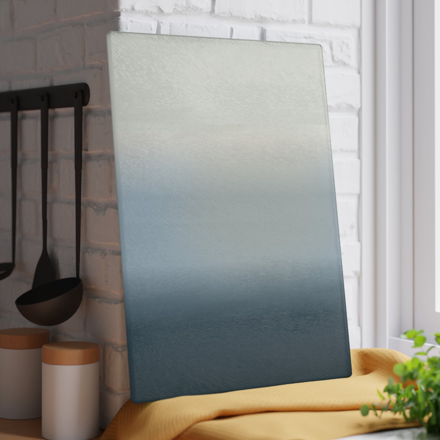 Neutral Gradient Ombre Glass Cutting Board | Blue Gray Kitchen Countertop