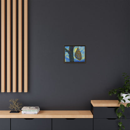 Framed Matte Canvas Art — Van Gogh-Style Swirling Night with Hanging Beehive