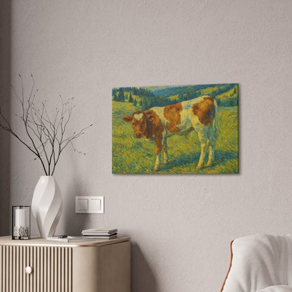 Artistic Cow Canvas Wall Art - Farmhouse Decor, Calf Painting