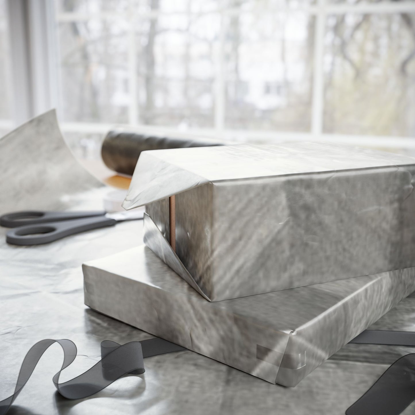 Gray Marble Wrapping Paper Roll — Neutral Watercolor Gift Wrap for Weddings, Birthdays & Minimalist Packaging