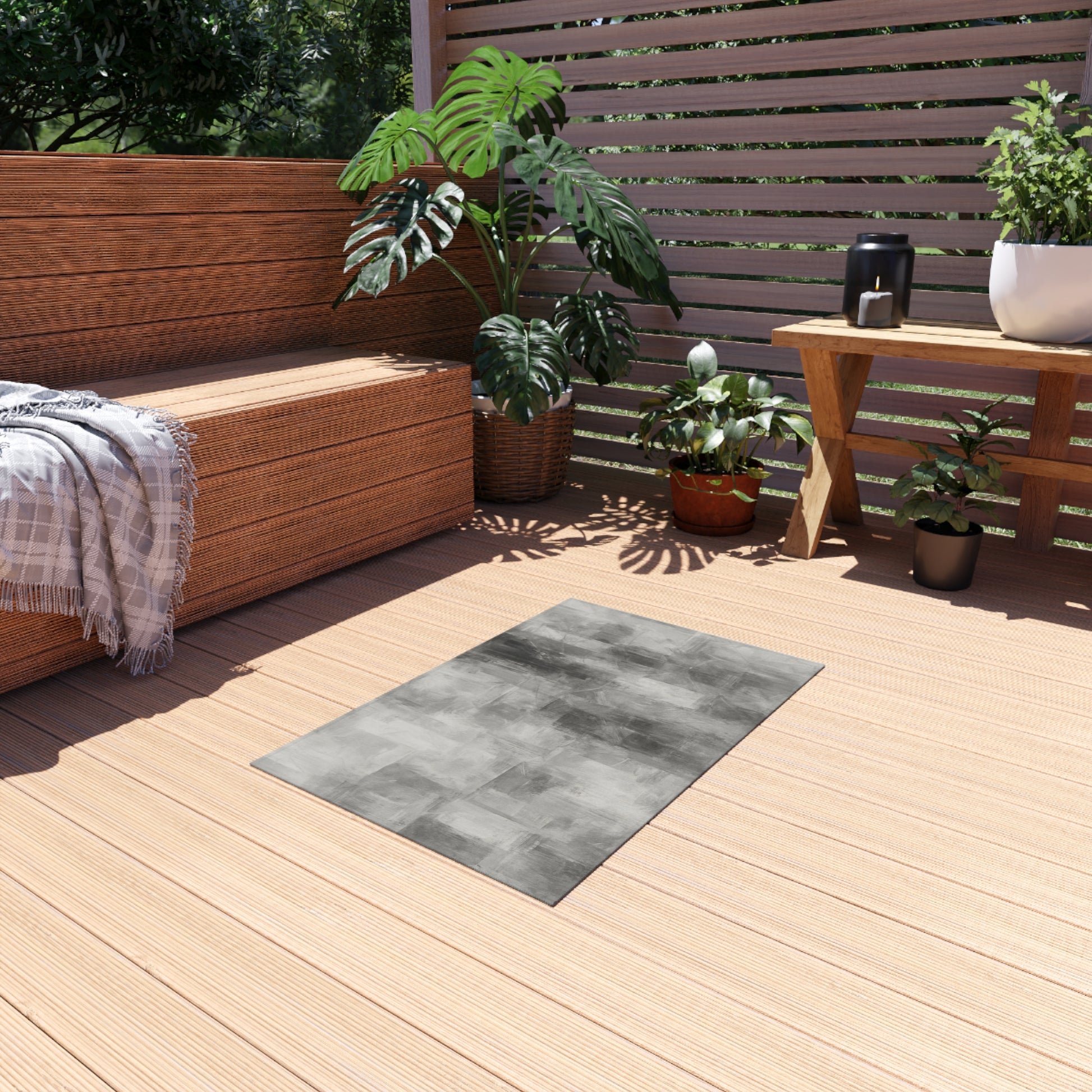 Stylish Outdoor Rug - Modern Patio Decor, Quality Grey Area Mat for Decks, Garden, Beach Blanket, Durable Outdoor Flooring - TRV