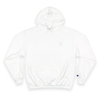 Champion Hoodie with Korean Finger Heart Graphic – Minimal White Pullover