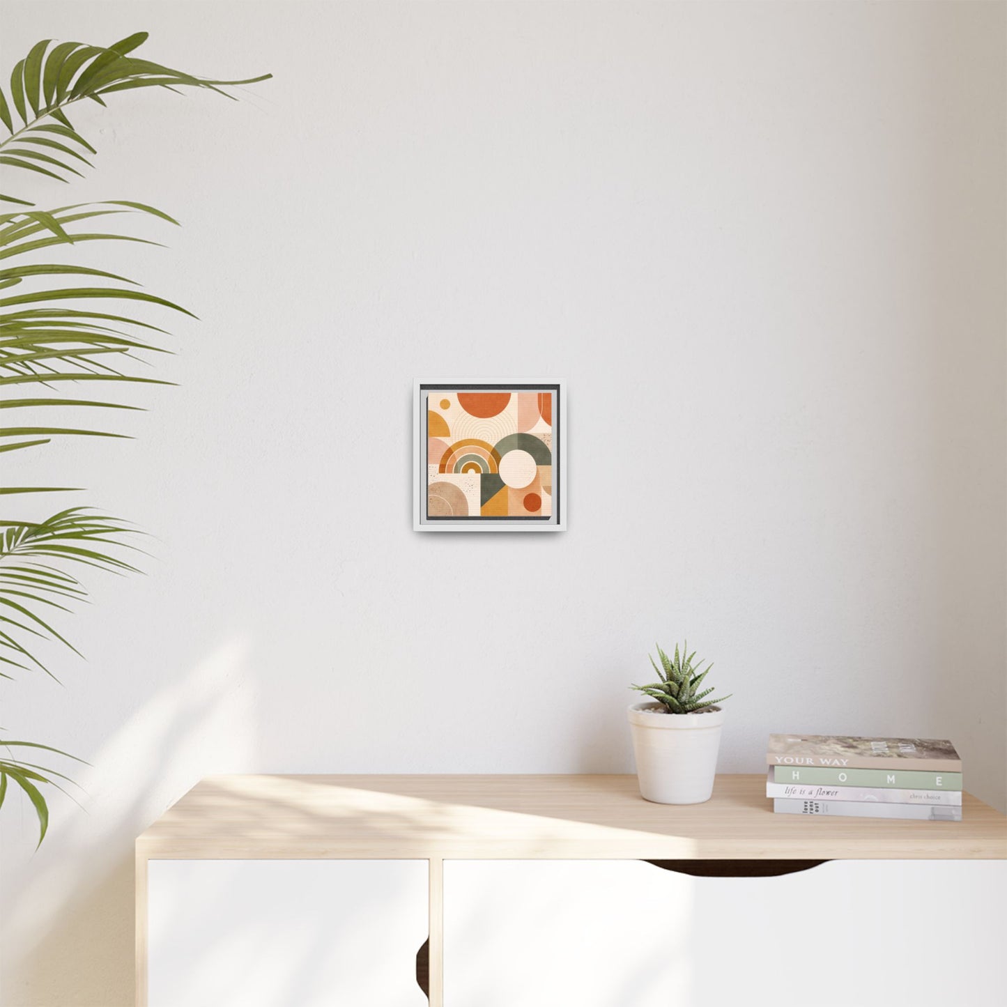 Abstract Terracotta Geometric Rainbow Matte Canvas Framed