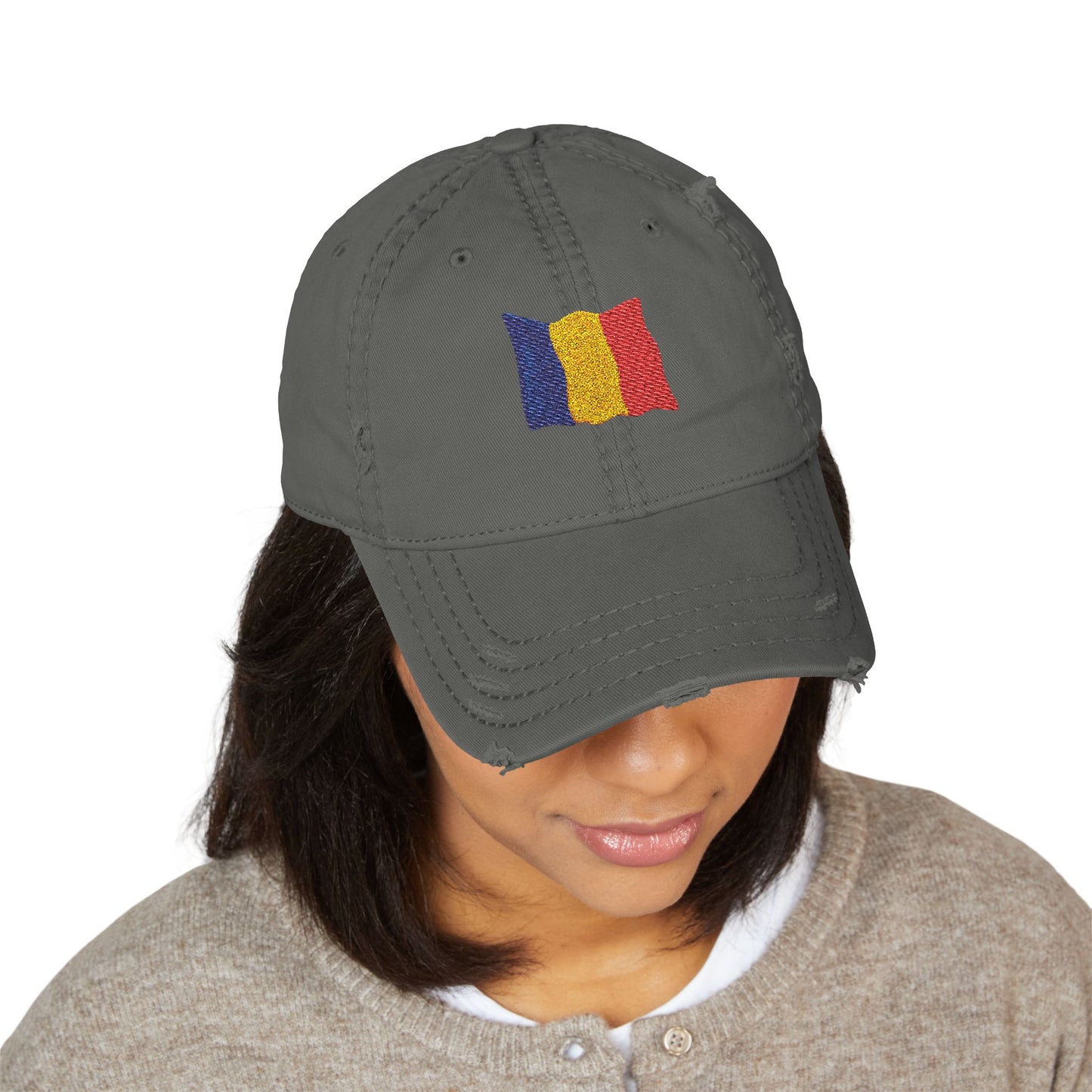 Embroidered Distressed Romanian Flag Dad Hat | Casual Cap for Everyday Style, Perfect Gift for Dad, Summer Outings, Festivals, Family Events - TRV