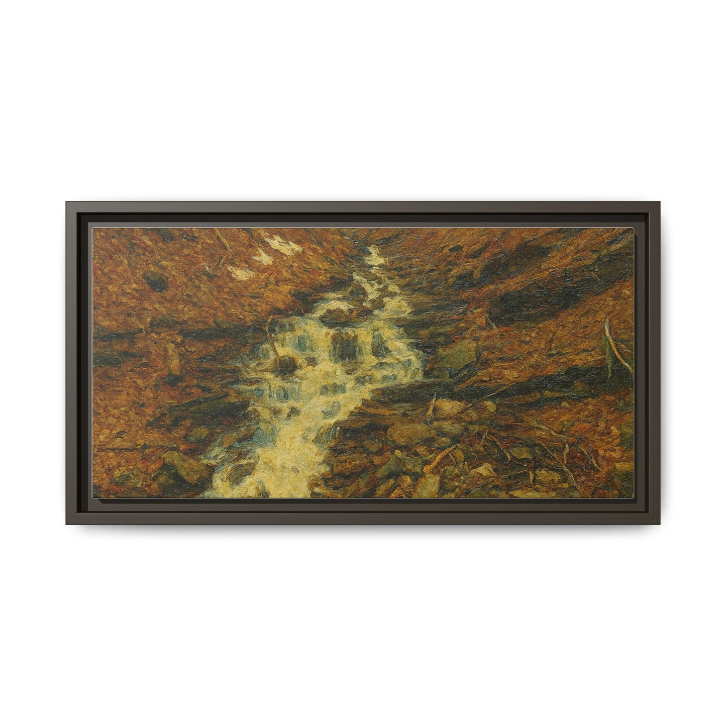 Serene Abstract Nature Canvas Art, Framed Wall Decor, Rustic Home Accent, Earthy Tone Artwork, Tranquil River Scene - TRV