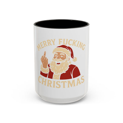 Irreverent Merry Christmas Mug — Funny Santa Middle Finger Coffee Cup (11oz & 15oz)