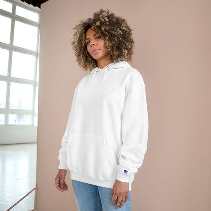 Champion Hoodie with Korean Finger Heart Graphic – Minimal White Pullover