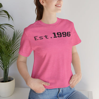 Unisex Jersey Tee - 'Est. 1996' Graphic Shirt, Birthday Gift, Casual Wear, Vintage Style, Retro Fashion, Gift for Him/Her - TRV