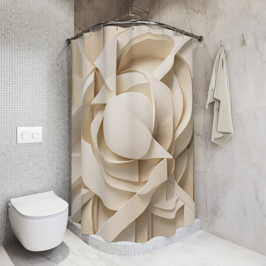 Neutral Geometric Abstract Sculpture Shower Curtain | 3D Beige Art