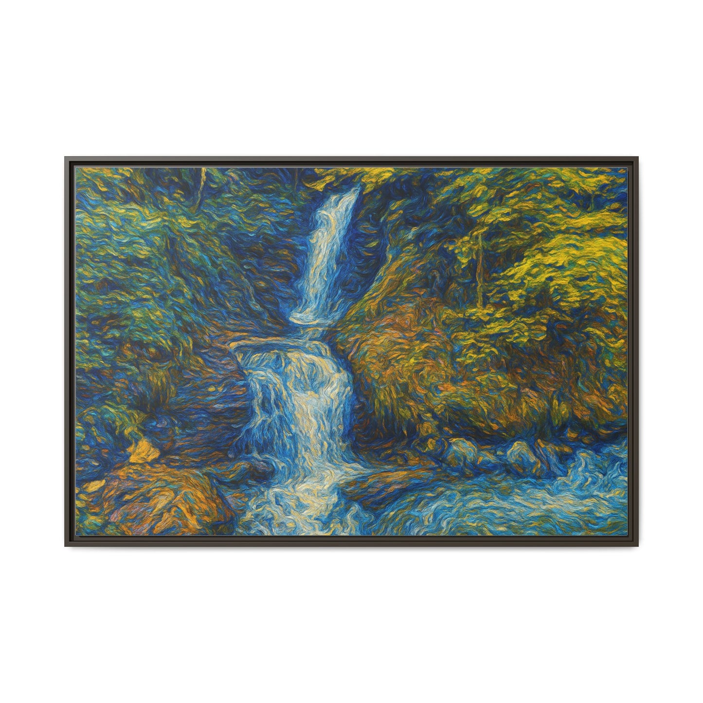 Framed Canvas Art, Majestic Van Gogh Style Waterfall Landscape Wall Decor, Nature Lover Gift, Home Office Artwork, Living Room Decoration - TRV