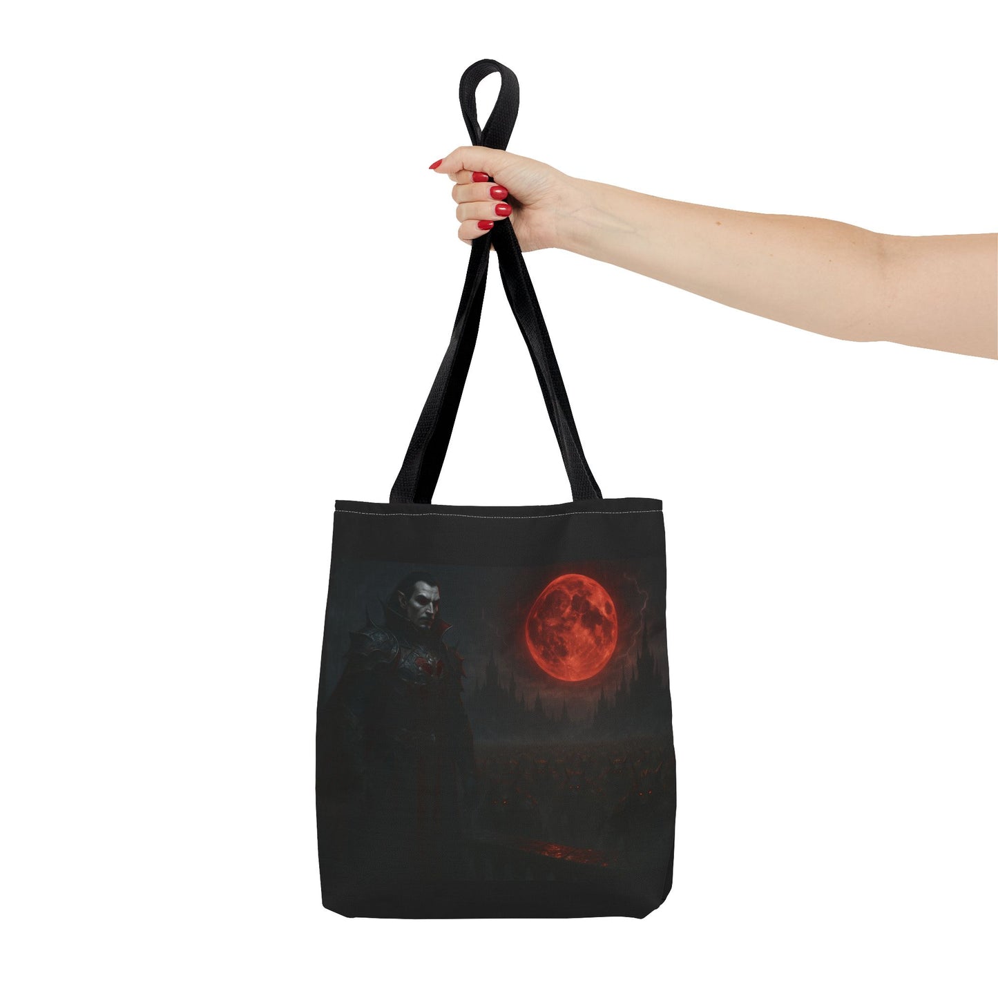 Gothic Tote Bag: Dark Moonlit Night Scene With Dracula, Vampire Art, Halloween Accessory, Gothic Gift, Boho Style - TRV