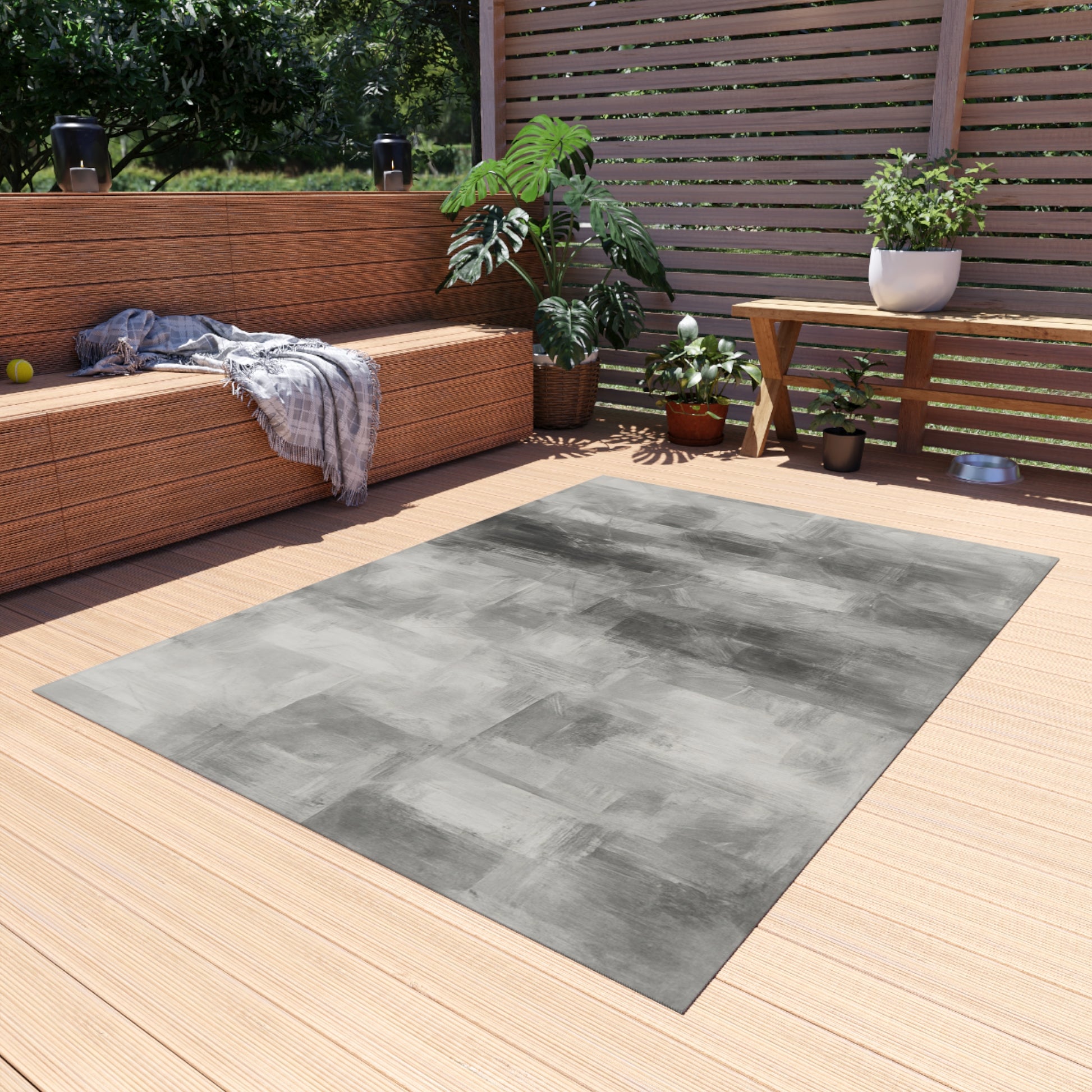 Stylish Outdoor Rug - Modern Patio Decor, Quality Grey Area Mat for Decks, Garden, Beach Blanket, Durable Outdoor Flooring - TRV