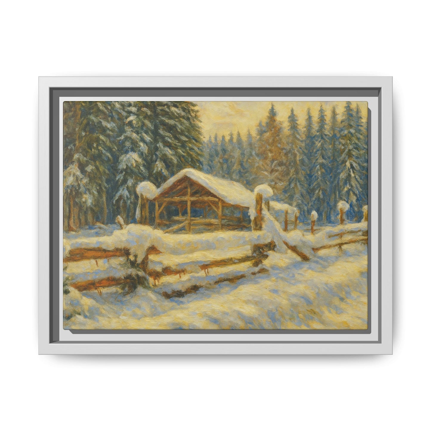 Winter Landscape Framed Canvas Art | Cozy Home Decor | Wall Art for Living Room, Bedroom, Holiday Gift, Rustic Vibes, Art Print - TRV