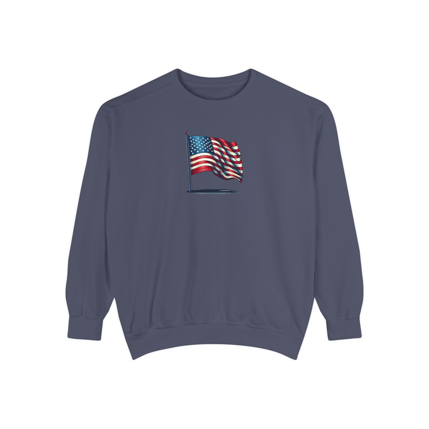 Patriotic Unisex Garment-Dyed Sweatshirt with Vintage American Flag, Cozy Fall Outfit, Statement Sweater, Gift for Veterans, Casual Fashion - TRV