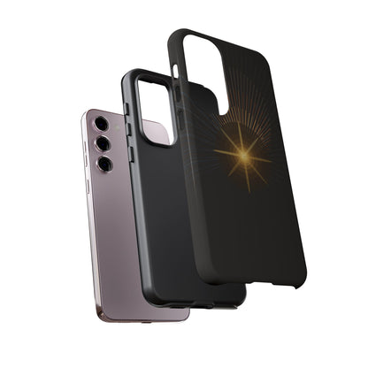 Tough Cases - Radiant Star Phone Case, Protective Black Shockproof Cover with Golden Light Design