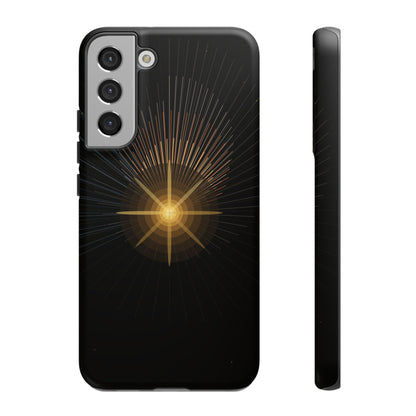 Tough Cases - Radiant Star Phone Case, Protective Black Shockproof Cover with Golden Light Design