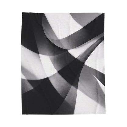 Velveteen plush blanket with abstract black smoke swirl design, all-over print in monochrome colors by Printify.