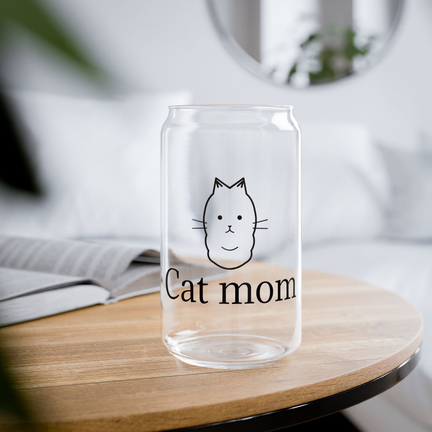 Cat Mom Sipper Glass - 16oz Cute Cat Lover Tumbler with Straw