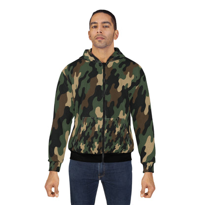 Camo Unisex Zip Hoodie, Cozy Military-Inspired Fashion, Urban Streetwear, Gift for Him or Her, Outdoor Adventures, Casual Wear - TRV