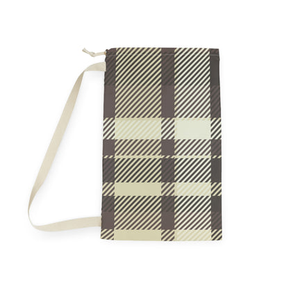 Plaid Laundry Bag — Beige & Brown Drawstring Wash Tote