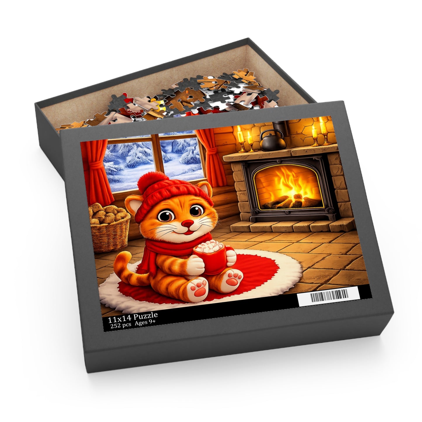 Cozy Cat by Fireplace Puzzle