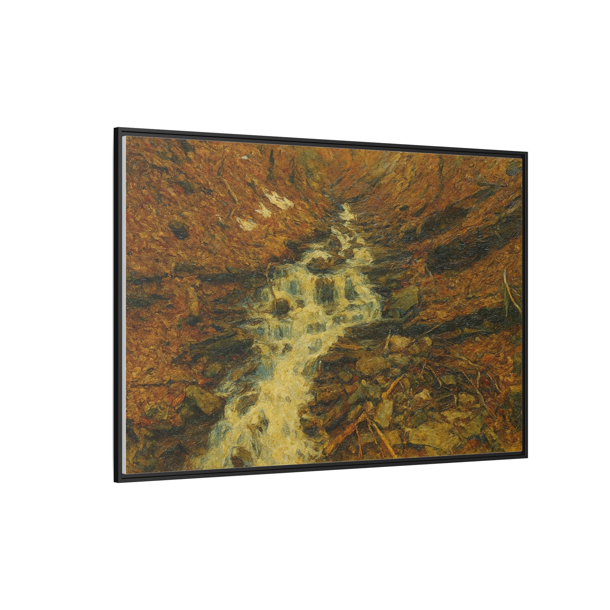 Serene Abstract Nature Canvas Art, Framed Wall Decor, Rustic Home Accent, Earthy Tone Artwork, Tranquil River Scene - TRV