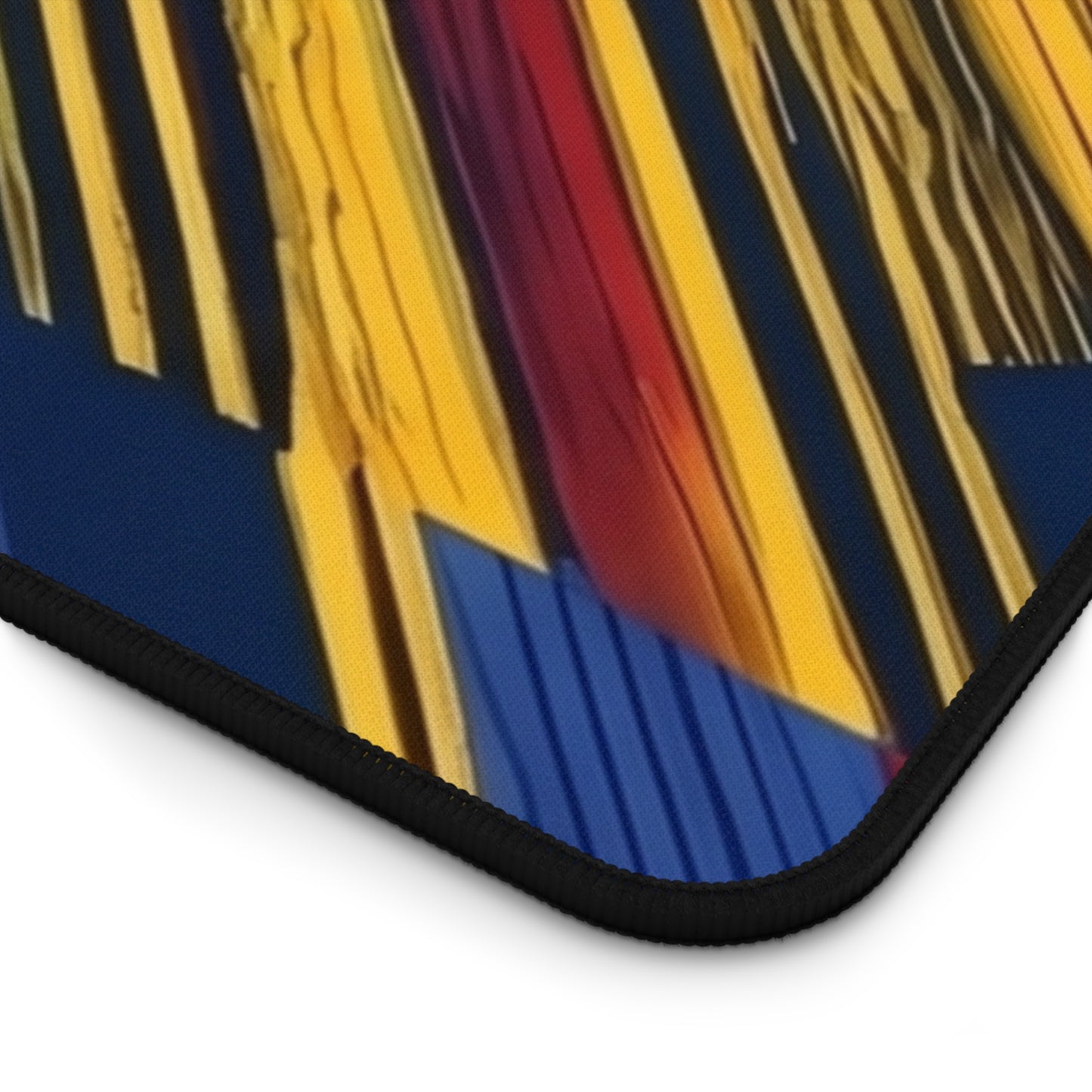 Abstract Flag Brushstroke Desk Mat — Colorful Red, Yellow & Blue Gaming/Office Mousepad