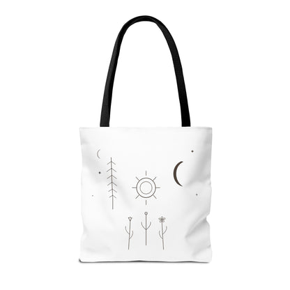 Minimal Moon and Sun Botanical Tote | Celestial Line Art Bag