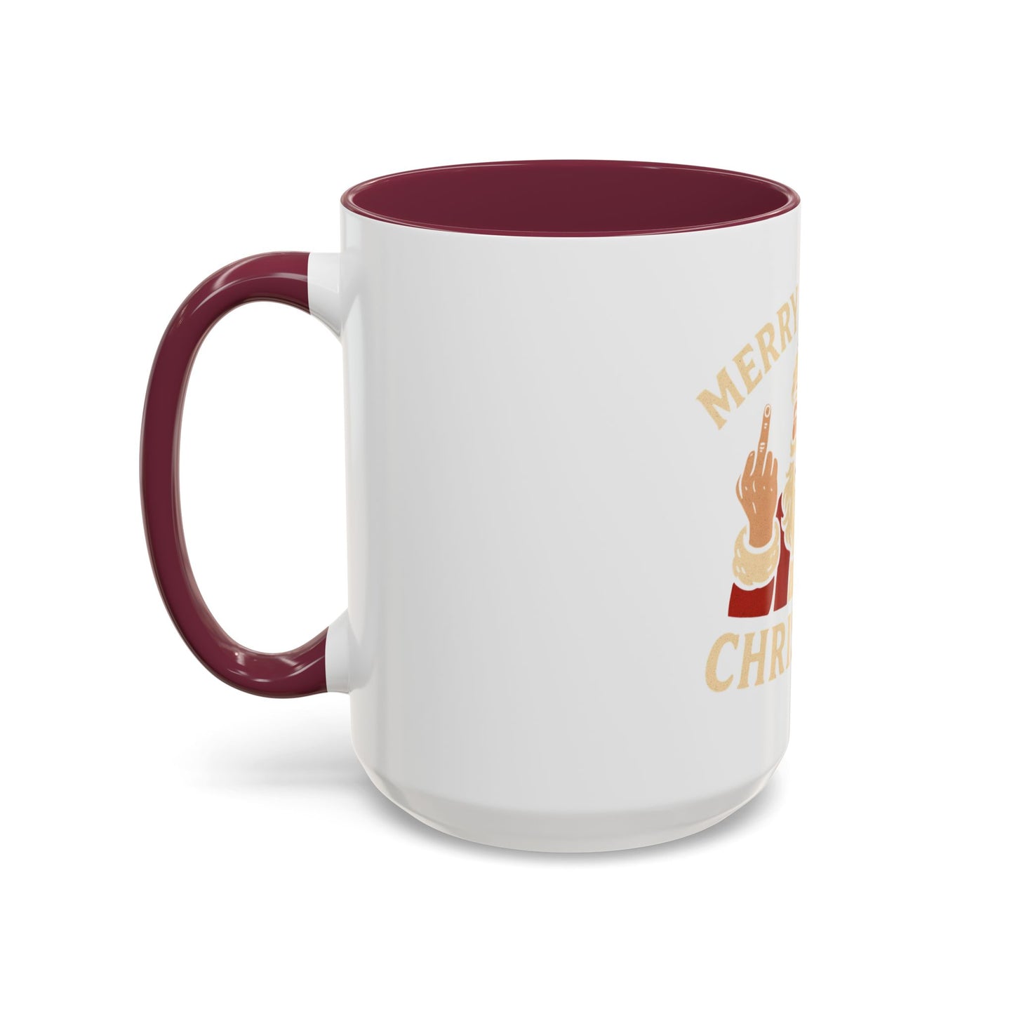 Irreverent Merry Christmas Mug — Funny Santa Middle Finger Coffee Cup (11oz & 15oz)