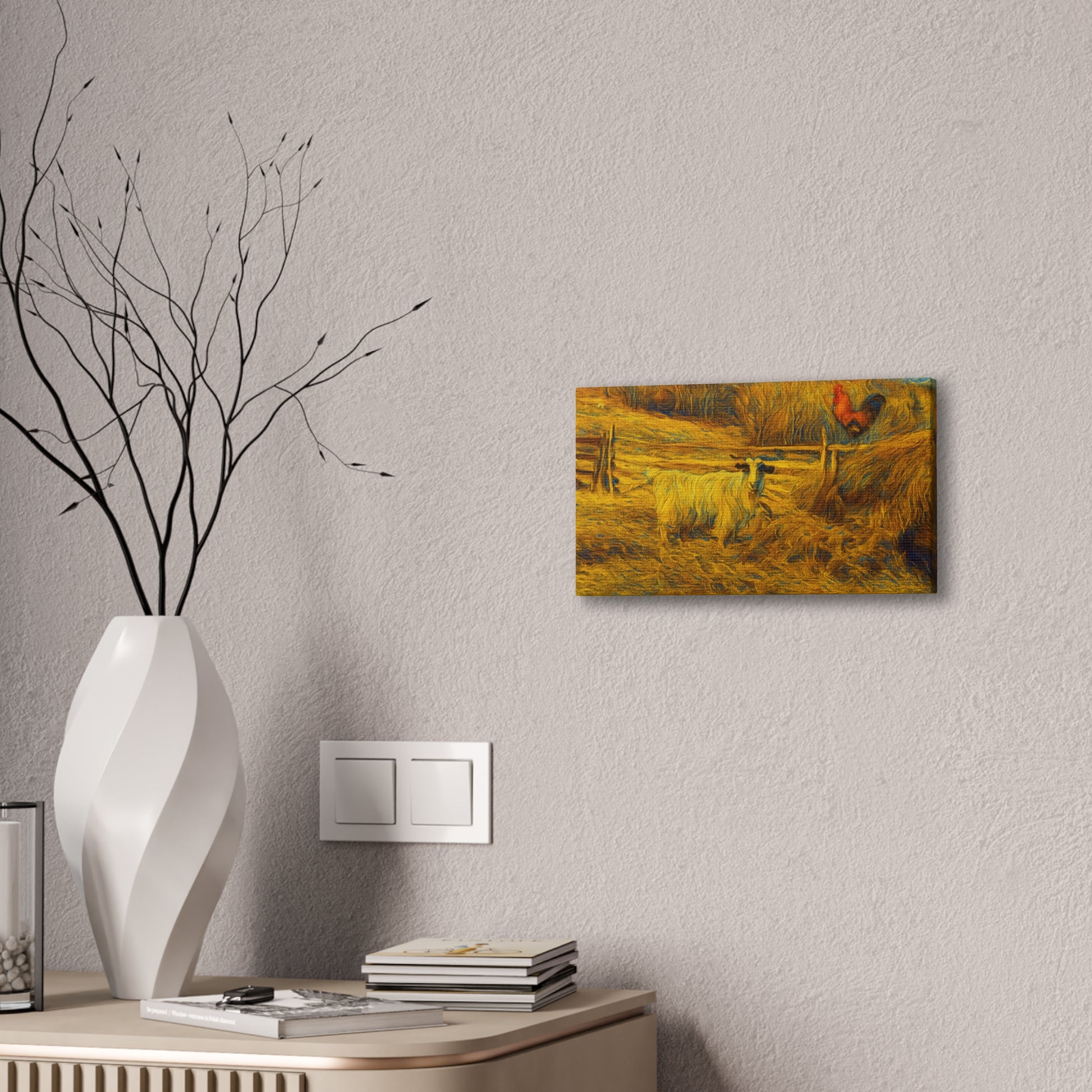 Farmhouse Canvas Wall Art - Rustic Animal Decor, Goat and Rooster Painting, Country Home, Farmhouse Style, Gift for Farmers - TRV