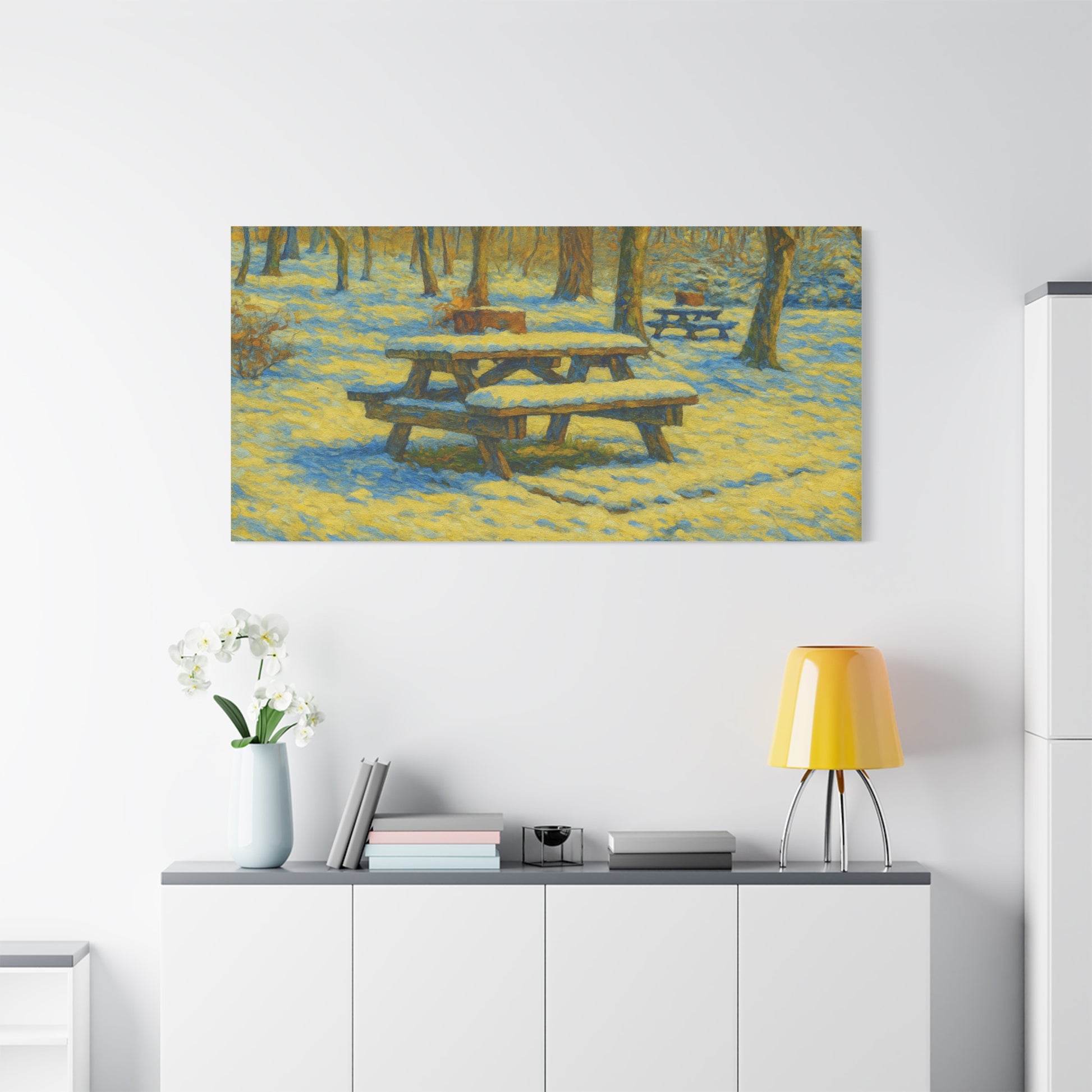 Winter Picnic Canvas Art Print, Cozy Home Decor, Seasonal Wall Art, Nature-Inspired Artwork, Perfect for Holidays - TRV