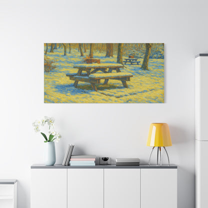 Winter Picnic Canvas Art Print, Cozy Home Decor, Seasonal Wall Art, Nature-Inspired Artwork, Perfect for Holidays - TRV