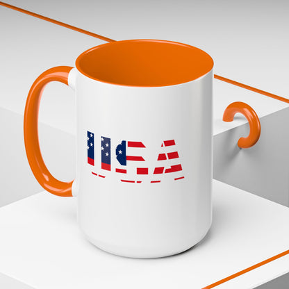 USA Flag Accent Coffee Mug — Patriotic 11/15oz Ceramic Coffee Cup