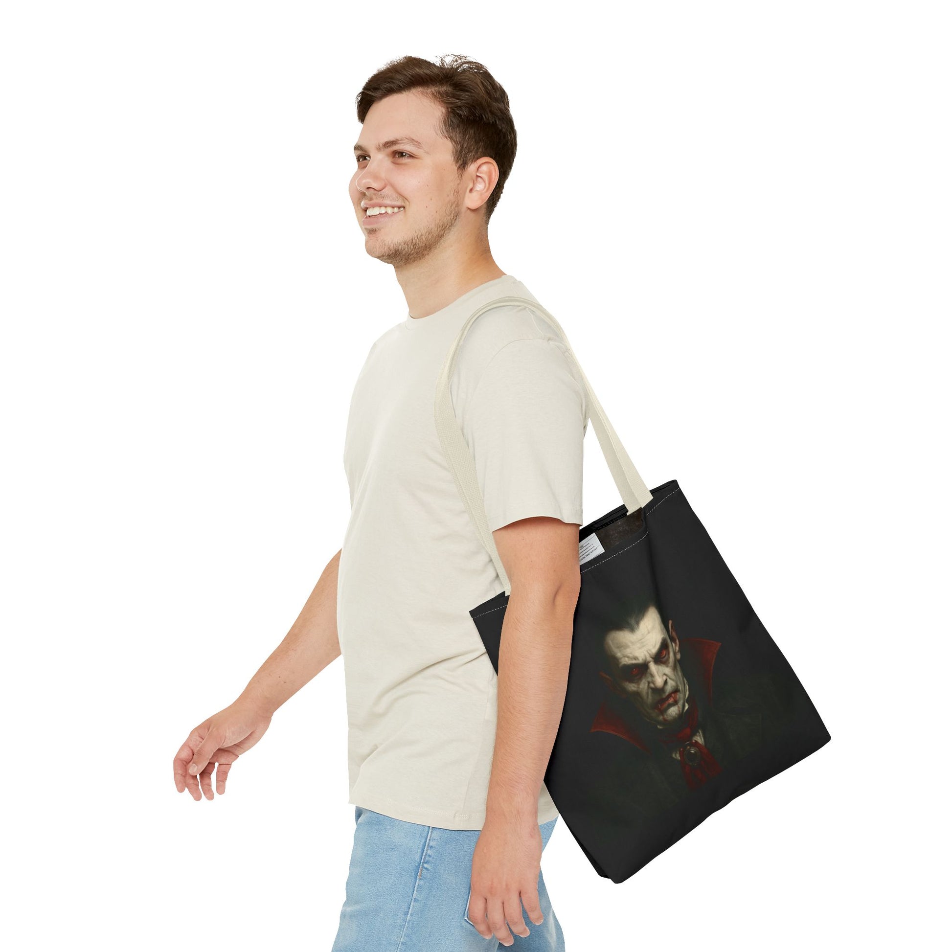 Vampire Haunted Tote Bag, Spooky Shopping Bag, Halloween Accessory, Gothic Style Handbag, Perfect for Halloween Parties, Unisex Tote - TRV